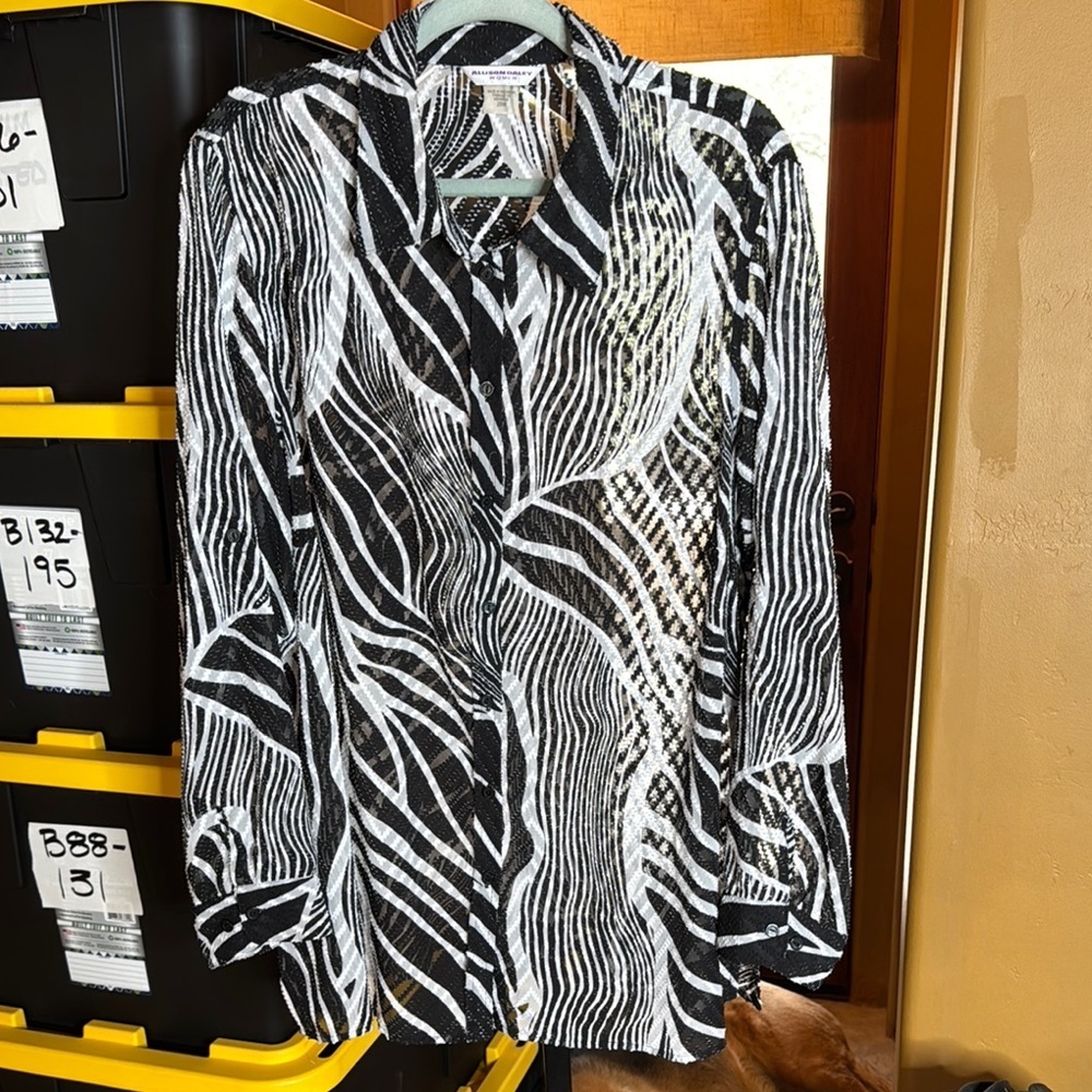 Allison Daley Zebra Print Textured Sheer Button Front Blouse Top 20W - Picture 3 of 9